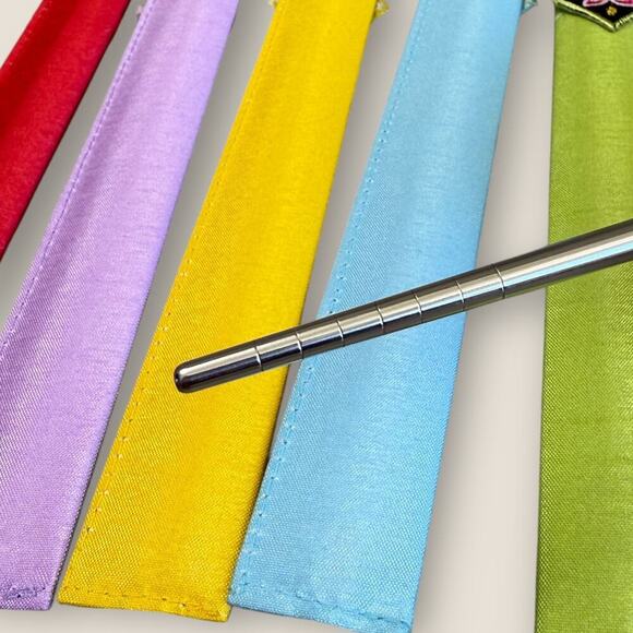 Korean Stainless Chopstick Set of 5 Pairs Painted With Embroidered Holder New - Picture 6 of 8